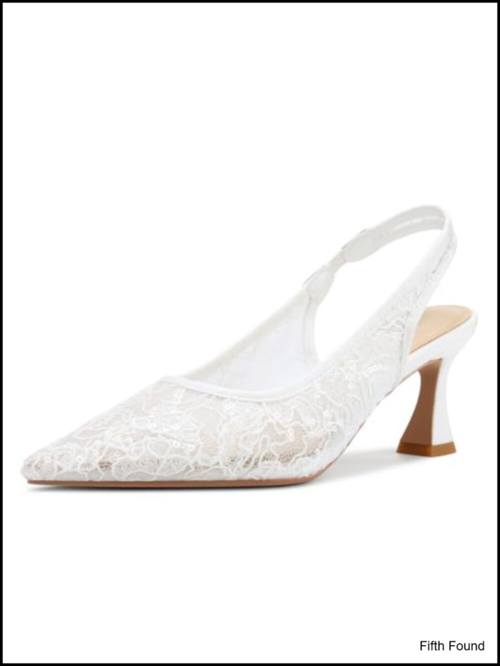 Womens Lace Mesh Slingback Kitten Heel Wedding Pumps Pointed Toe